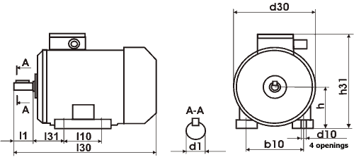 AIR series three-phase asynchronous motors (shaft height 132, 160 and 180), drawing