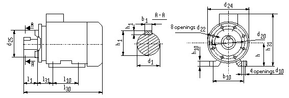 AIR series three-phase asynchronous motors (shaft height 200, 225 and 250), drawing