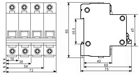 automatic circuit breakers for DIN-cleat, drawing