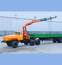 heavy-duty crane manipulator set (CMS) RK 42002V mounted on a model KRAZ 65053, MZKT 65271 chassis