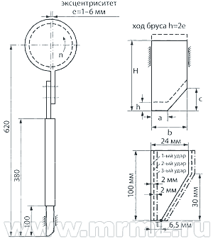 Схема трамбующего бруса асфальтоукладчика и геометрия его ножа с размерами