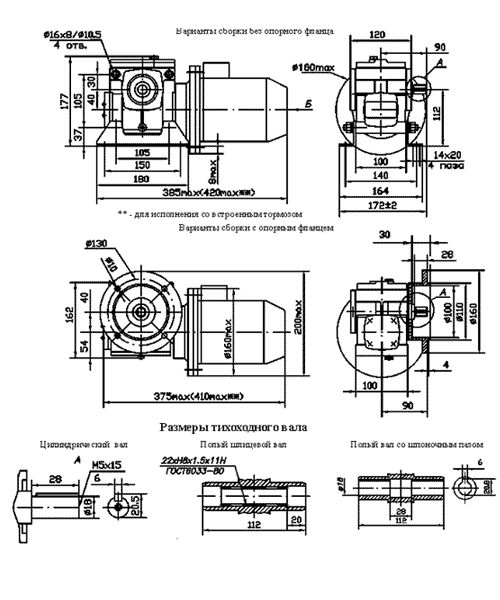 Габаритные и присоединительные размеры мотор-редукторов червячных одноступенчатых МРЧ-40М1 и МРЧ-40Р1 